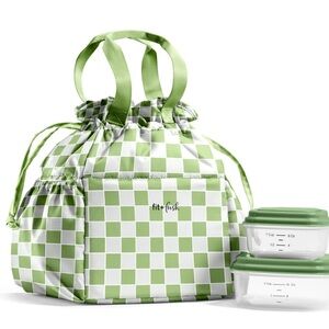 Fit + Fresh Green Checkered Lunch Bag Set